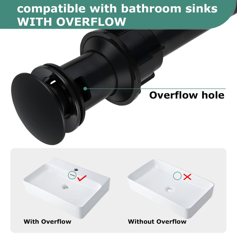 PARLOS Pop Up Drain Stopper with Overflow for Bathroom Sink Faucet Vessel Vanity, Matte Black, 20861 - Image 3